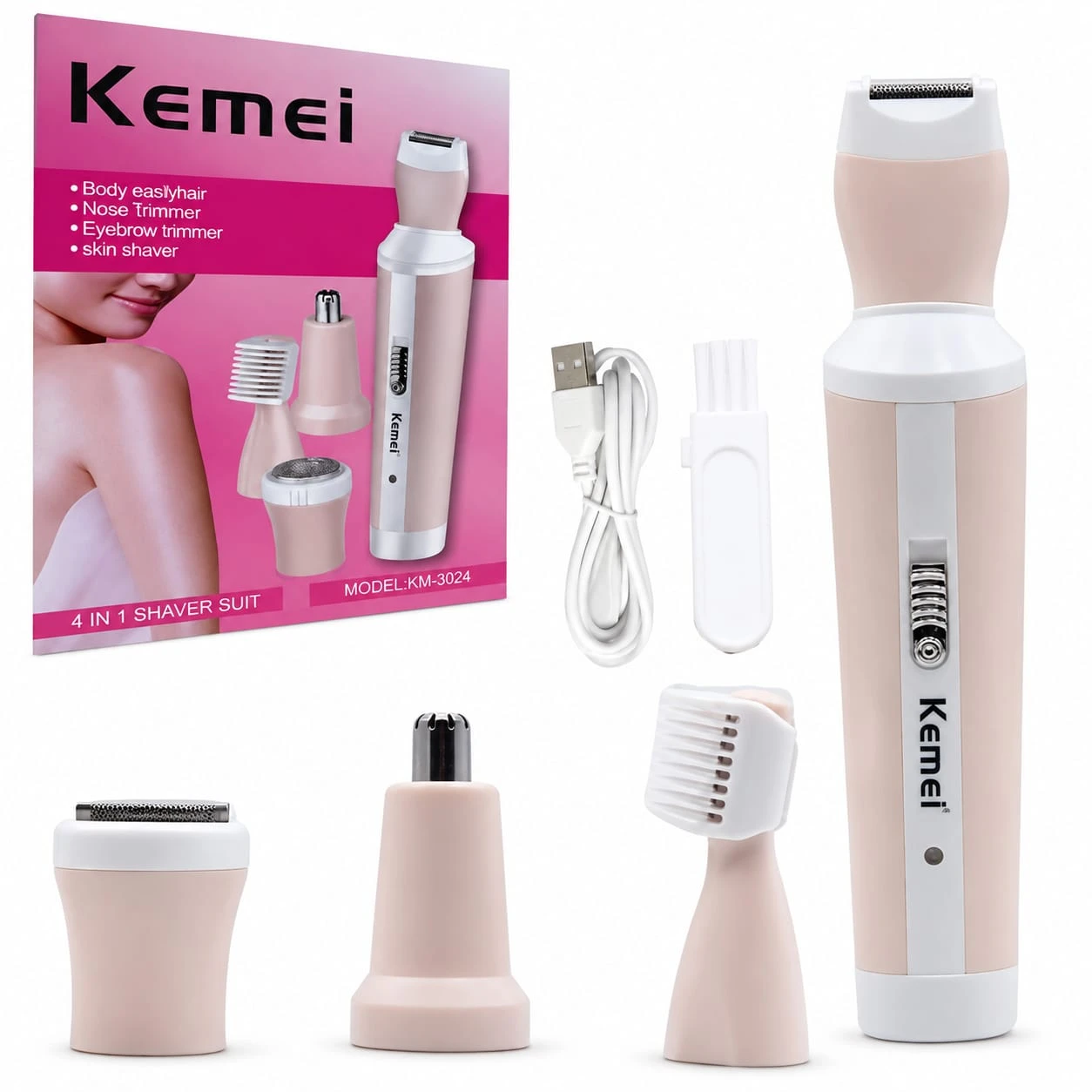 Kemei km-3024 Female Face Epilator Hair Removal Kit Bikini Shaver Face Hair Trimmer For Women | 4-in-1 Kemei grooming